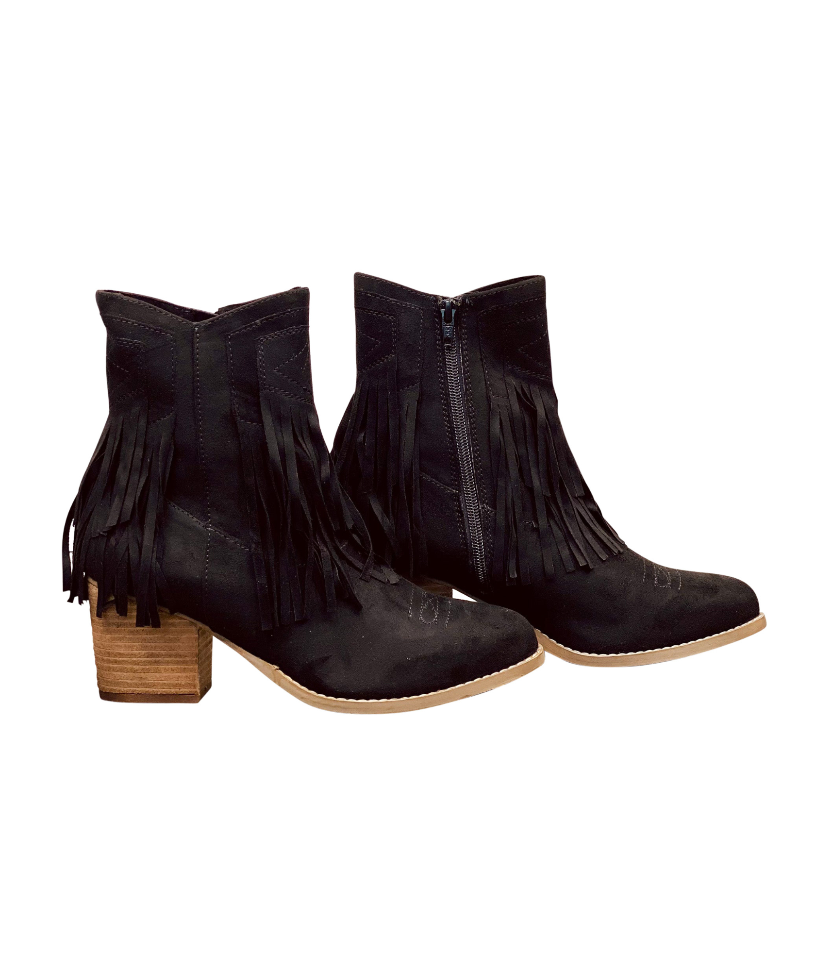 Sandra Fringe Booties Black With Cushioned Footbed Naughty Monkey